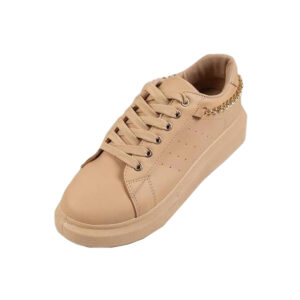 Lace-up Metal Chain Light Brown Casual Sneakers
