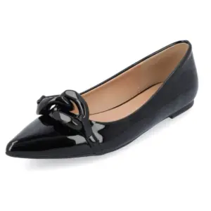 Black Pointed Toe Chain Buckle Ballet Flats