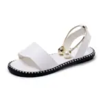 Casual Flat Sandals with Pearl Ring Ankle Strap