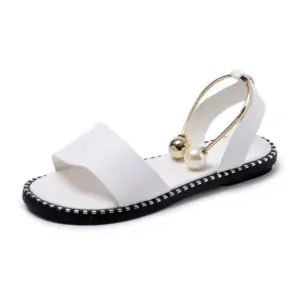 Casual Flat Sandals with Pearl Ring Ankle Strap