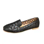 Black Square Toe Floral Hollow Out Ballet Loafers