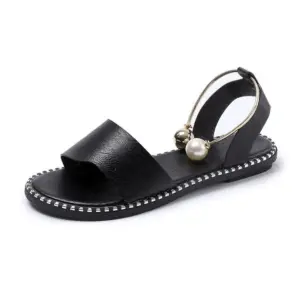 Casual Flat Sandals with Pearl Ring Ankle Strap