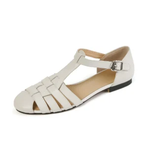 White Cage Strappy Flat Sandals