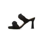 Double Strap Twisted Black Heeled Mule