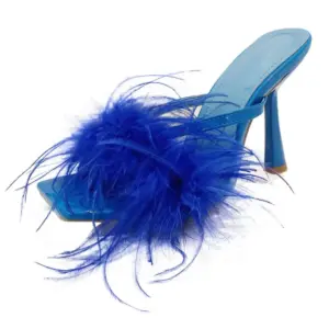 Blue Slide Feather Slipper Heels