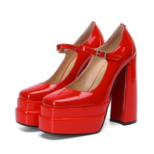 Red Chunky Platform Pump Heels