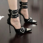 Pointed toe buckle strap high heels
