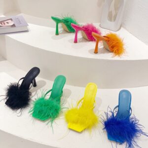 Feather Slipper Heels