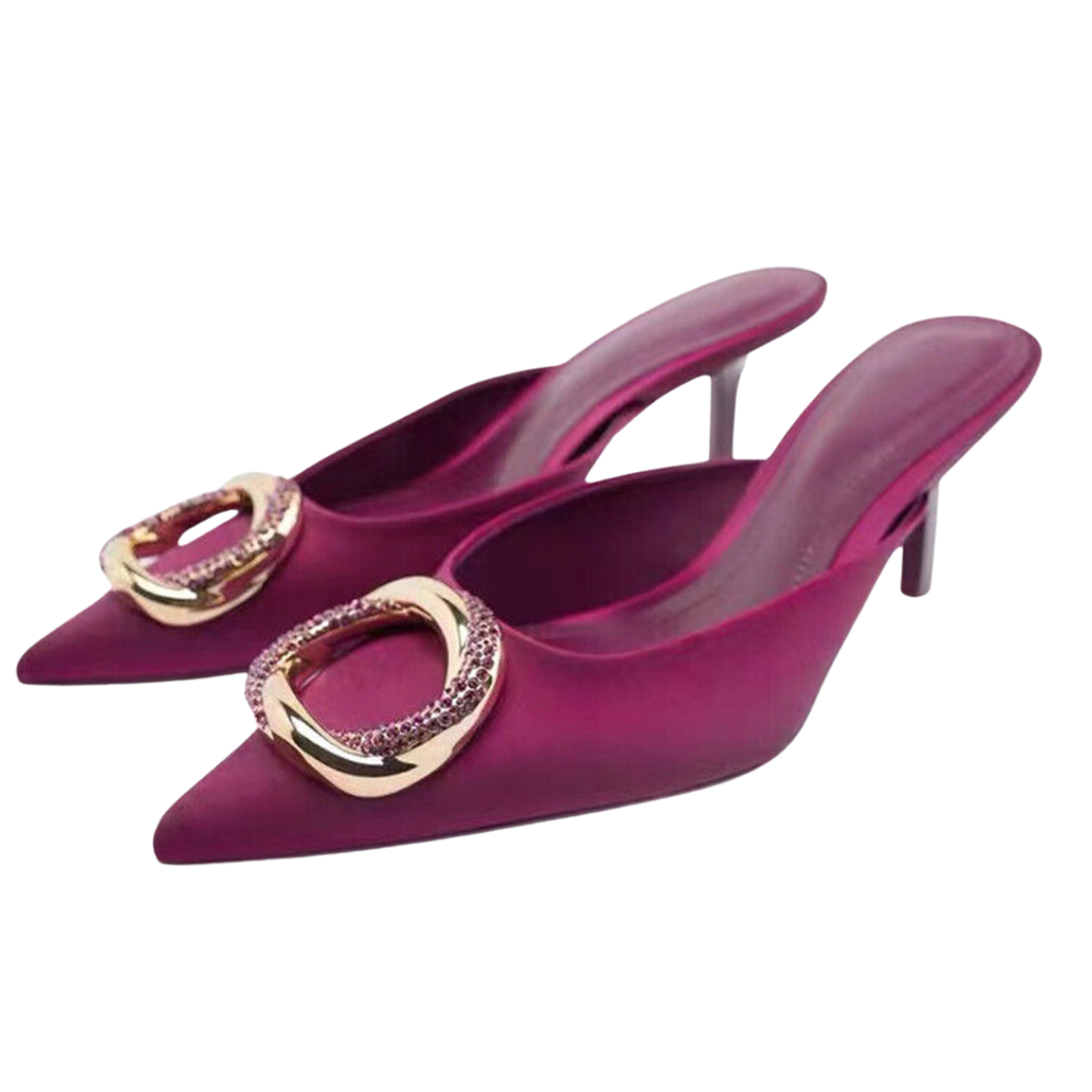 6 Magenta Mule Heels with Rhinestone Buckle