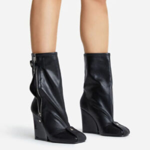 Square Toe Wedge Heel Ankle Boots