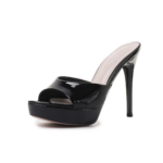 Peep Toe Black Stiletto Mule Heel