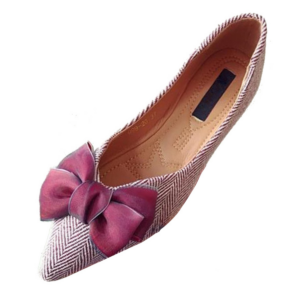 Dark Pink Pointed Toe Bowknot Ballet Flats