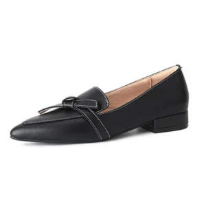 Black Knotted Leather Pointy Loafers