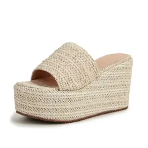 Seaside Apricot Jute High Wedge Slippers