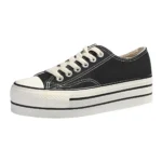 Thick Sole Black & White Canvas Sneakers
