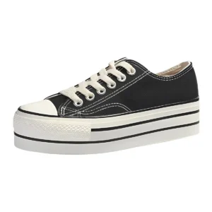 Thick Sole Black & White Canvas Sneakers
