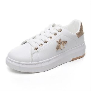Golden Bumble Bee White Lace Up Sneakers
