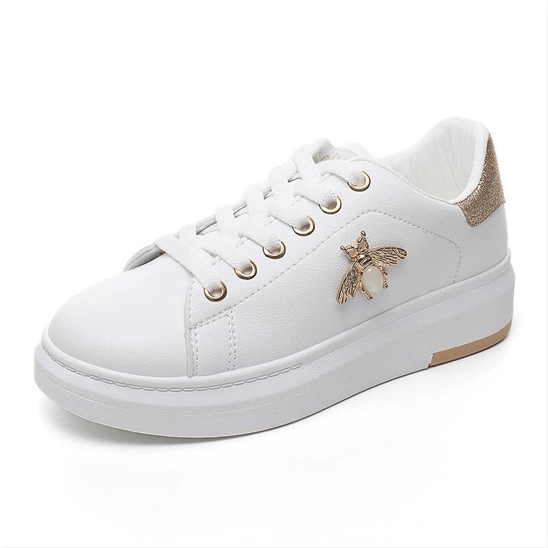 main-image-5 Golden Bumble Bee White Lace Up Sneakers