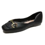 Black Square Toe Horsebit Ballerinas Flats