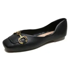 Black Square Toe Horsebit Ballerinas Flats