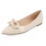 Beige Pointed Toe Chain Buckle Ballet Flats