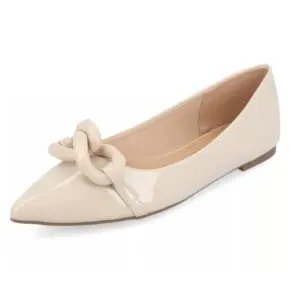 Beige Pointed Toe Chain Buckle Ballet Flats