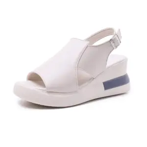 Wedge Platform White Leather Sandals