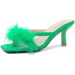 Green Feather Slipper Heels