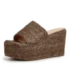 Seaside Brown Jute High Wedge Slipper