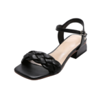 Black Low Block Heel Braided Sandal