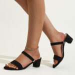 Black V Strap Square Heel