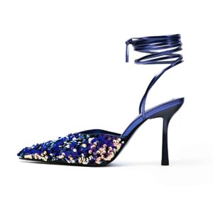 Purple Sparking Bling Lace Up Heels