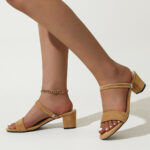 Tumeric V Strap Square Heels