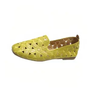 Mustard Square Toe Floral Hollow Out Ballet Flats