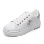 Silver Bumble Bee White Lace Up Sneakers