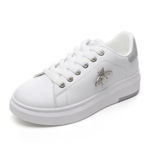 Silver Bumble Bee White Lace Up Sneakers
